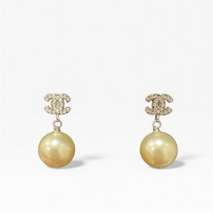 Chanel Crystal Pearl Drop Pierced Earrings